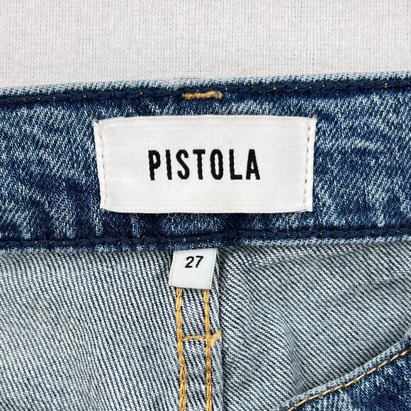 PISTOLA Cassie Super High Rise Straight Jean Womens 27 Blue Distressed Destroyed - Picture 9 of 16